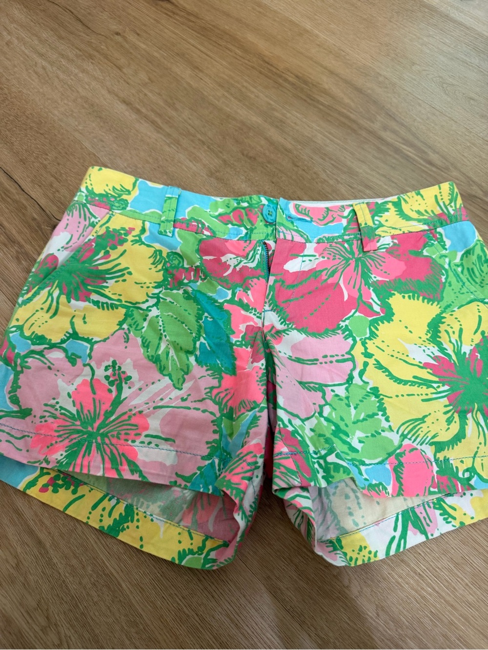 Lilly Pulitzer Tropical Floral Print Shorts in Pink, Yellow & Green